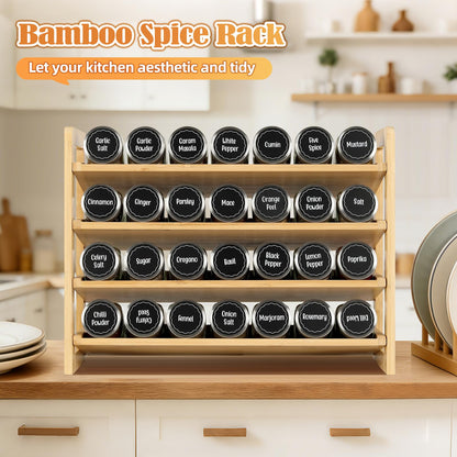 Tfro & Cile Spice Rack Organizer 4-Tier Bamboo Countertop Seasoning Organization for Cabinet Pantry Organizers for Kitchen