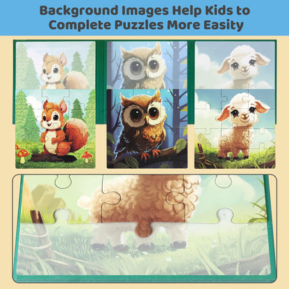 Magnetic Puzzles for Toddlers 3-5 36PCS-3 Animal Themes Magnetic Puzzles for Kids 4-6 Travel Puzzle for Airplane/Car/Road Trip/Gift Toys for 3 4 5 6 Year Old Girls and Boys