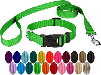 Country Brook Petz - Everyday Nylon Dog Collar and Leash - 10+ Cool Colors (1 Inch, Extra Large, Hot Lime Green)
