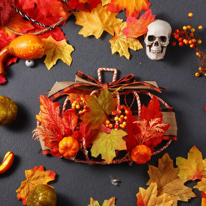 Hotop 7 Pcs 10 x 7.3 Inches Thanksgiving Pumpkin Shaped Metal Wreath Form Fall Wire Floral Frame Halloween 3D Pumpkin Wreath Indoor Outdoor Garden Porch Kitchen DIY Craft Decorations