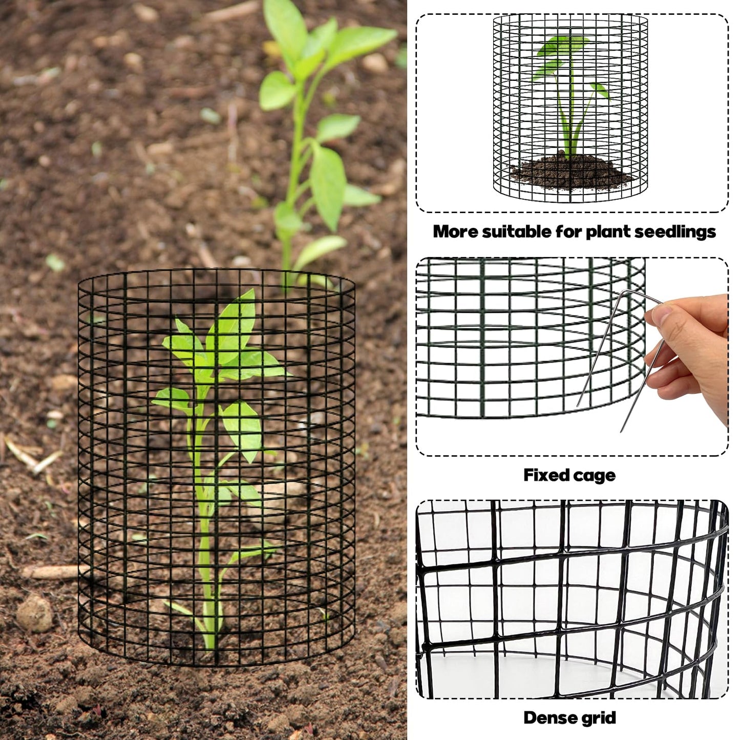 YEXEXINM 10 Pack 12" H X 4" D Wire Small Plant Protector from Animals, 10 PCS Small Metal Plant Cage Chicken Wire Cloche with Ground Stakes and Nylon Tie to Keep Animals Out, Garden Protection
