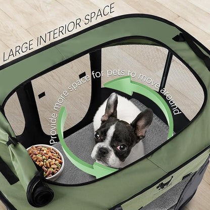 Rest-Eazzzy Dog Playpen, Foldable Kitten Playpen for Medium Dogs, Portable Pet Puppy Playpen with Removable Shade Cover, Indoor Outdoor Travel Camping Use for Small Pets with Carrying Case (L, Green)