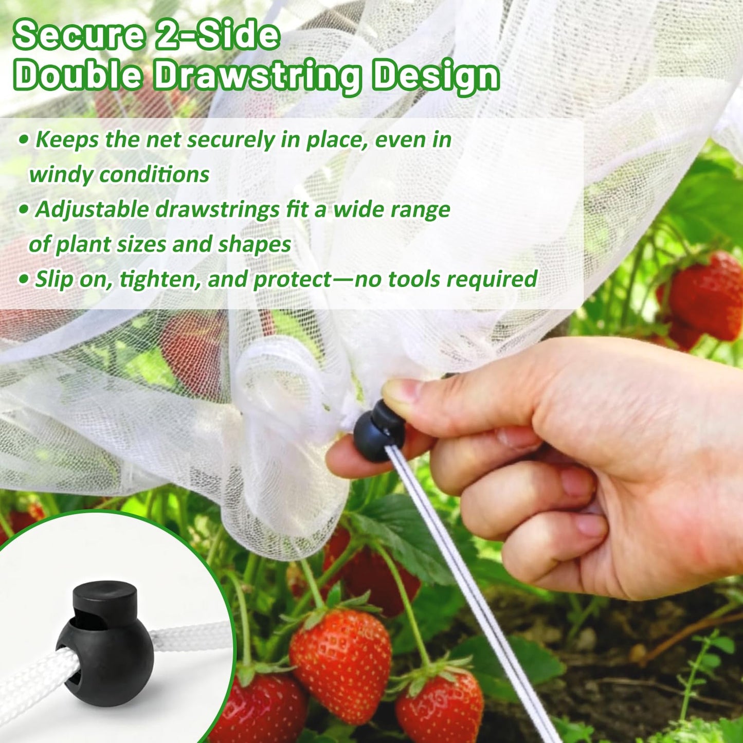 Sunwinx 2 Pack Garden Netting for Raised Beds, 4x2FT Raised Bed Cover for Garden Protection, Ultra Fine Mesh Bird Netting Pest Barrier Screen with Drawstring for Protecting Vegetables Fruits Flowers