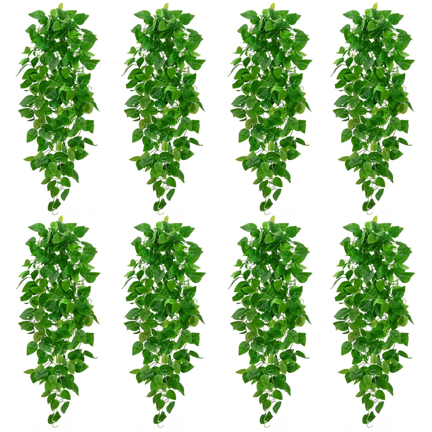 BLEUM CADE 8Pcs Fake Hanging Plants, 9 Branch Artificial Hanging Plant, Lush Faux Pothos Vines for Home Room Wall Shelf Porch Outdoor Indoor Decor (No Baskets)