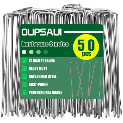 12 Inch Galvanized Landscape Staples Stakes, 25/50/100/200pcs Garden Metal Stakes for Weed Barrier Fabric, Fence Stakes, Tent Stakes, Christmas Decorations (50pcs)