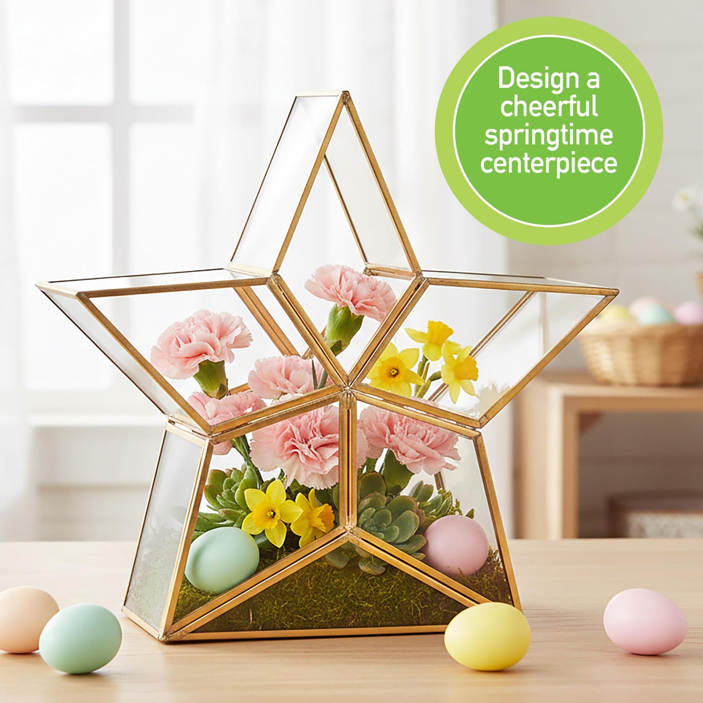 Gold Star Glass Centerpiece Display (3x8x8) - Tabletop Planter Terrarium - Spring Home & Wedding Decor - Fill with Succulents, Cacti, Air Plants, Moss, Flowers for Plant Lovers
