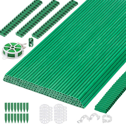 Cludoo 393PCS Garden Stakes Set with 120 Sets Fiberglass Plant Stakes Sticks Supports and Accessories, DIY 4ft 5ft 6ft 7ft Tomato Stakes for Tomato,Vegetables, Pepper, Indoor Outdoor Spring Plants