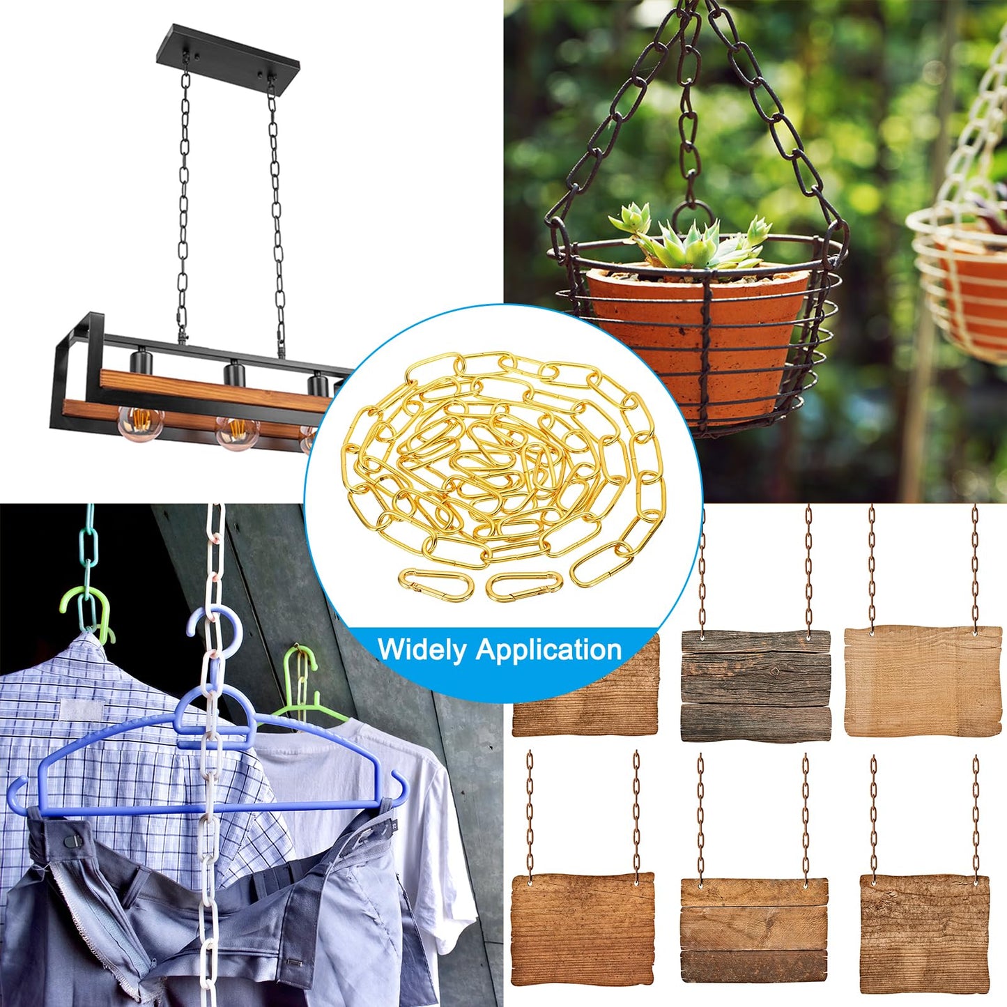 PATIKIL 6 Feet Gold Finish Lighting Hanging Chain, Metal Looping Chain for Hanging Plant Pendant Chandelier Light Fixture