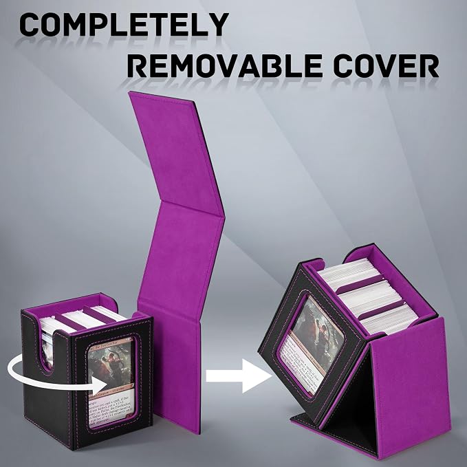 ZLCA MTG Deck Box with Commander Window Display, Trading Card Storage Box Holds 100 Double-Sleeved Cards Suitable for TCG/CCG/PTCG/EDH/Magic/Sport Cards (Black&Purple)