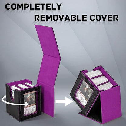 ZLCA MTG Deck Box with Commander Window Display, Trading Card Storage Box Holds 100 Double-Sleeved Cards Suitable for TCG/CCG/PTCG/EDH/Magic/Sport Cards (Black&Purple)