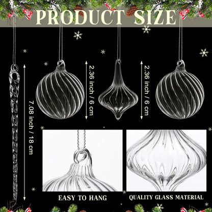 Seematn 18 Pcs Clear Christmas Glass Ornaments Ball Icicle Drop Ornaments Hanging Crystal Balls Glass Bulbs for Xmas Tree Home Indoor Party Elegant Winter Festival Crystal Decorations
