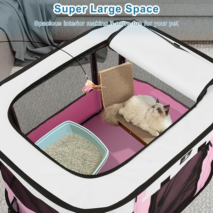 X-ZONE PET Dog Playpen, Puppy Cat Play Pen Portable Foldable Indoor/Outdoor Tent Crate Cage, Portable Pet Crate Medium Size Pink 33"