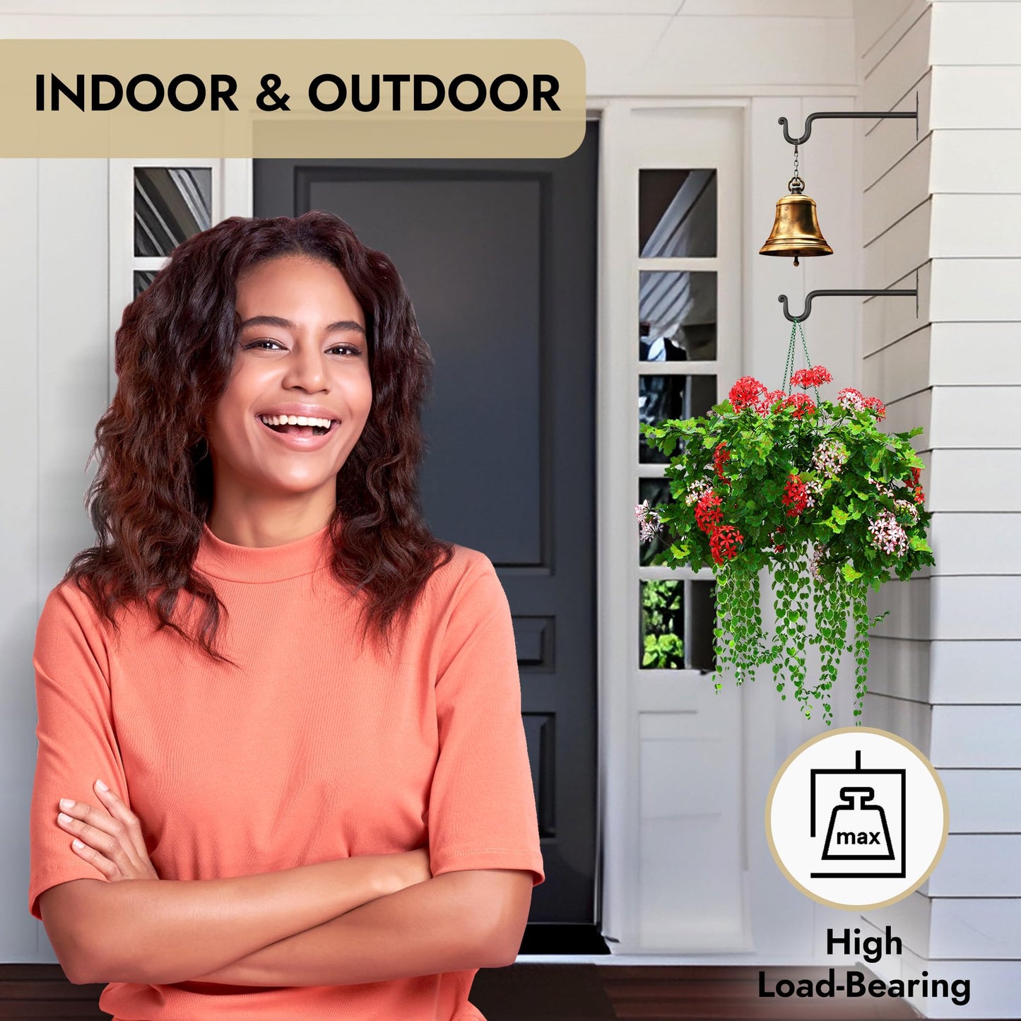 RTZEN Plant Hangers Outdoor or Indoor - Wrought Iron Metal Hanger Indoor Hook - Heavy Duty Wall Bracket Hooks for Hanging Plants Baskets Lanterns Wind Chimes - 2 Pack (Black Shepherds Hooks 7.5")