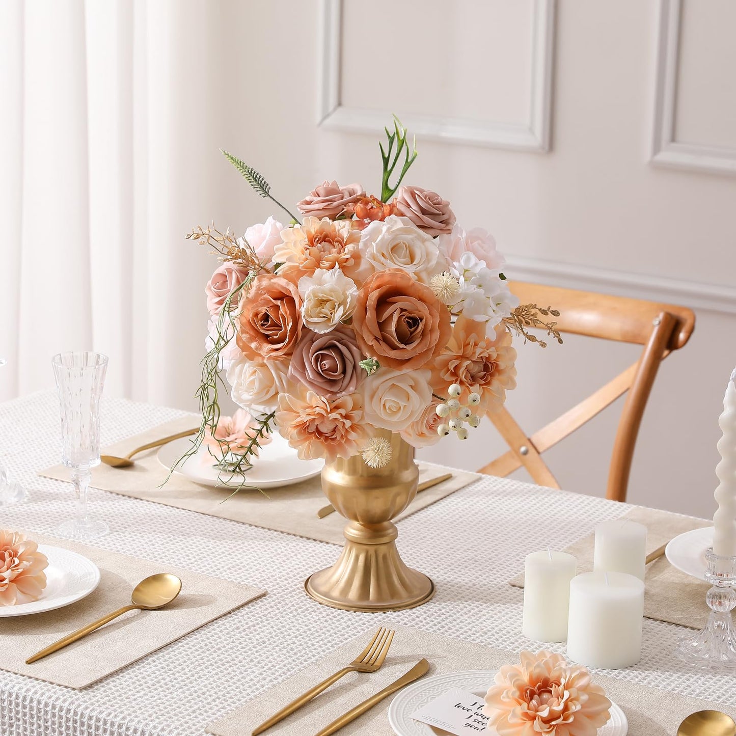 Kisflower Flowers Artificial Combo Cake Flowers Decorations Fake for DIY Wedding Bridal Bouquet Centerpieces Arrangements (Boho Nude)