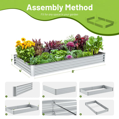 Ayen Guard 2PCS 8x4x1FT Galvanized Raised Garden Bed, Galvanized Planter Raised Garden Boxes Outdoor, Large Metal Raised Garden Beds for Vegetables-Silver