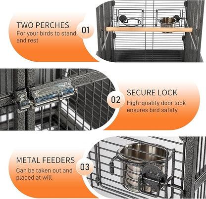 VINGLI Bird Cage with Wheels, 62 inch Bird Cages with Play Top, Wrought Iron Cage with Rolling Stand for Parrots, Cockatiels, Budgies, Lovebirds, Small/Medium Birds