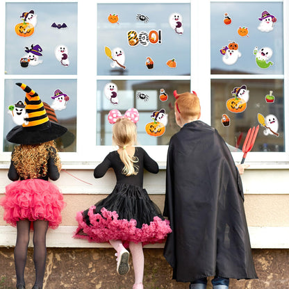 Whaline 32Pcs Halloween Thick Gel Window Clings Cute Ghost Pumpkin Boo Gel Decals for Holiday Home Classroom Nursery Glass Decor, 2 Sheets