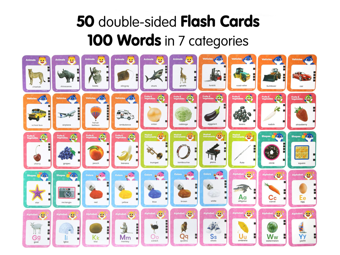 Pinkfong Baby Shark Flash Card Learning Bus – 545 Learning Contents (Words, Sounds, Sentences, Quizzes & Songs), 50 Double-Sided Cards, Interactive Educational Toy for Toddlers 1–3