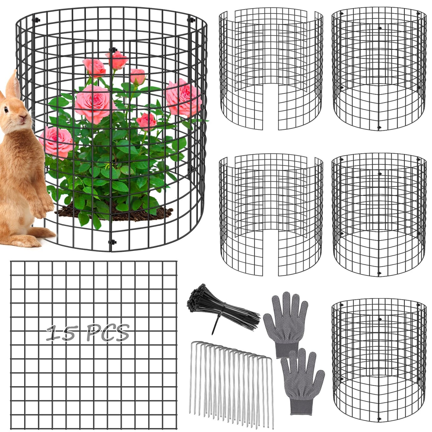 Aifanss Plant Protectors from Animals, 15pcs 12x12 Inch Metal Plant Cages for Garden Vegetables Protectors to Keep Chicken Bunny Squirrel Out, Wire Chicken Wire Cloche with Zip Ties and Stakes