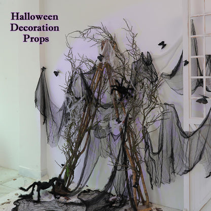 74.8inch Long Malleable Black Halloween Tree Weeping Branches Twigs Greenery Garland Hanging Moss Faux Ghost Grape Vine for Haunted Forest Outdoor Mantel Fireplace Porch Arch Stairway Yules Decor (1)