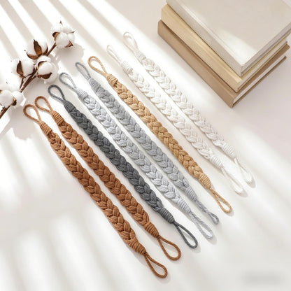 Hand-Braided Faux Linen Curtain Tiebacks with Wall Hooks, Boho Window Curtain Tie Back Holdback, 25 inch Extra Long Rope for Living Room Bedroom, Set of 4,Linen