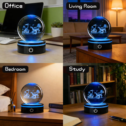 QIANCHANG 3D Dinosaur World Crystal Ball with LED Stand, 80mm Glass Sphere Night Light Lamp, Prehistoric Animal Crystal Figurines Collectibles, Dinosaur Lover Gifts for Kids & Adults