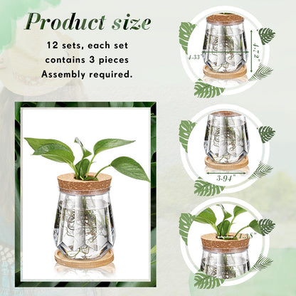 Baderke 12 Packs 4.7" Large Plastic Propagation Vases for Plants with Hole Lid and Bamboo Stand Growing in Water Hydroponic Home Office Desktop Vase Decoration