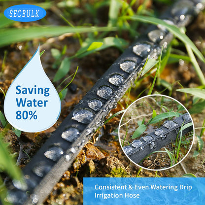 Secbulk 2026 Flat Soaker Hose 50 ft with Stakes for Garden, 50ft Linkable Drip Hose Diy Garden Irrigation System Saving 80% Water, Dual-layer Leak-free Design Water Hose with Holes