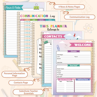 Teacher Planner - Undated Teacher Planner 9''x11'', Undated 2026-2027 Teachers Lesson Planners/Plan Book/Calendar Planners with Stickers, Schedules, Calendars and Inner Pockets