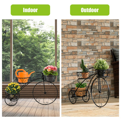 OFFICEJOY Bicycle Planter, Flower Pot Stand with 3 Decorative Wheels, 3 Collection Baskets, Metal Steel Frame, Tricycle Plant Stand for Outdoor, Indoor, Home, Balcony, Patio, Garden, Backyard