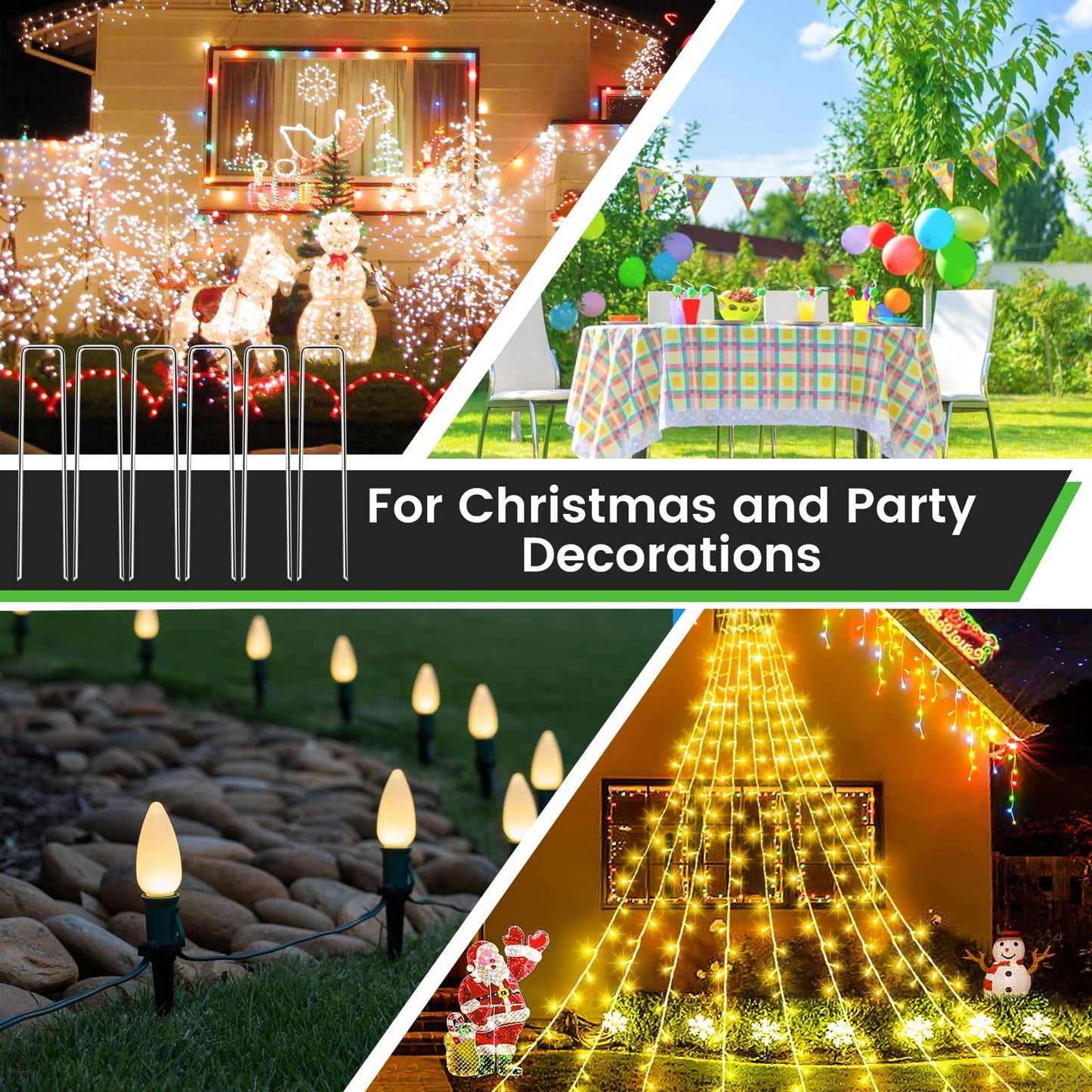 60 Pack 6 Inch Landscape Staples + 1 Hook 11 Gauge Heavy Duty Galvanized Garden Stakes, U-Shaped Ground Pins for Weed Barrier Fabric, Drip Irrigation Tubing, Sod, Lawn & Christmas Outdoor Decorations
