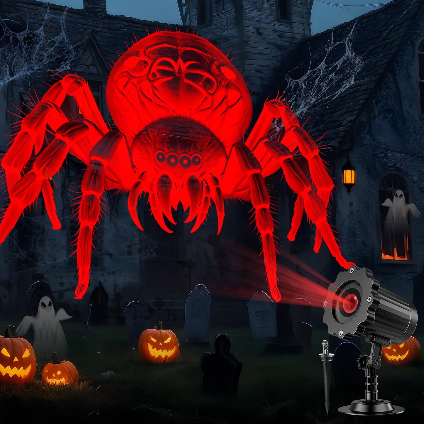 Giant Spiders Halloween Projector Outdoor Indoor,2026 Upgraded 3D Dynamic Halloween Decorations,Clearer Spider HD Patterns,Waterproof Holiday Light for Home Window Wall Cemetery Holiday Decor