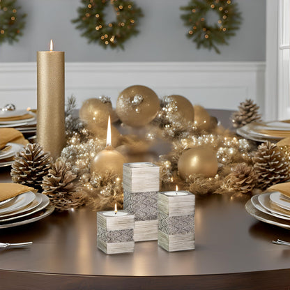 Creative Scents Dublin Silver Small Tealight Candle Holder Set of 3 - Centerpiece for Living Room and Dining Room Table Decor, Coffee Table Decor, Ideal for Fireplace, Entrance or Bathroom