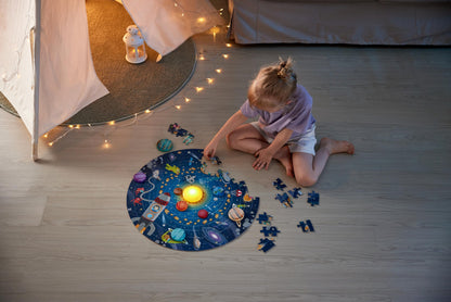Hape Solar System Puzzle | Round Solar System Puzzle Toy for Kids, Solid Wood Pieces and A Glowing LED Sun