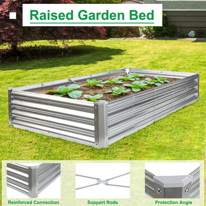 JERIA 6×3×1ft Raised Garden Bed with Support Rods,Galvanized Raised Garden Bed Kit Outdoor Metal Gardening Planter Box for Vegetable, Fruits, Flower