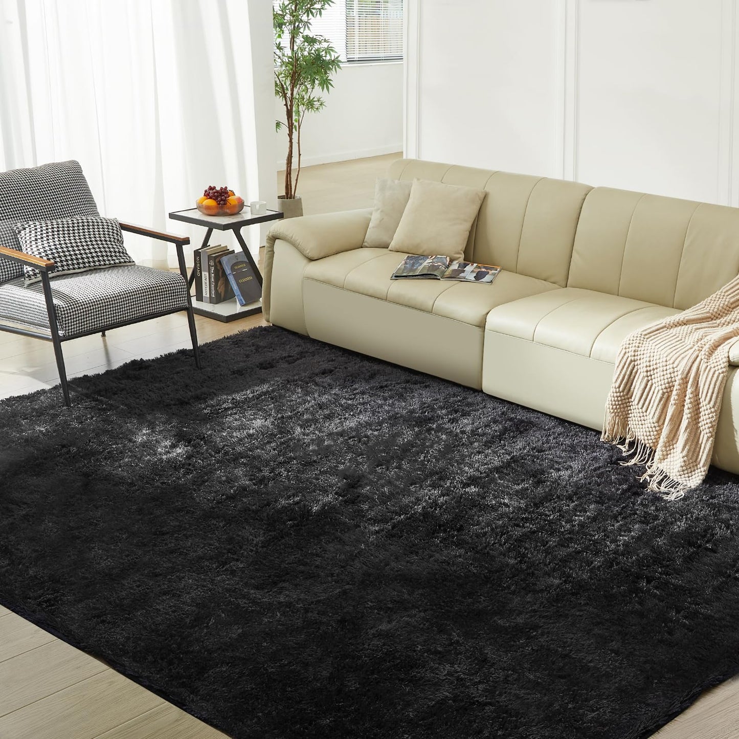 5X8 Ultra Soft Rug for Living Room, Fluffy Shag Area Rug for Bedroom, Modern Shaggy Carpets Fuzzy Rug for Teens Dorm Nursery Home Decor Aesthetic, Upgrade Anti-Skid Durable, Black