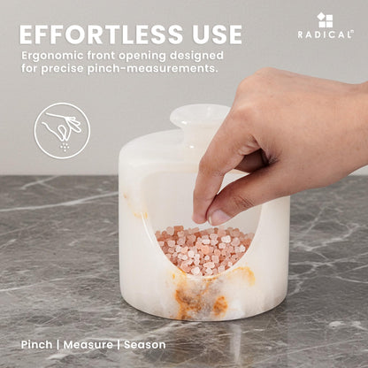 Radicaln Marble Salt Cellar 4.5" Inches White Onyx Handmade Salt & Spices Storage Container For Kitchen Countertop, Ideal Pig Salt Box, Salt Bowl & Spice Jar for Table Decor