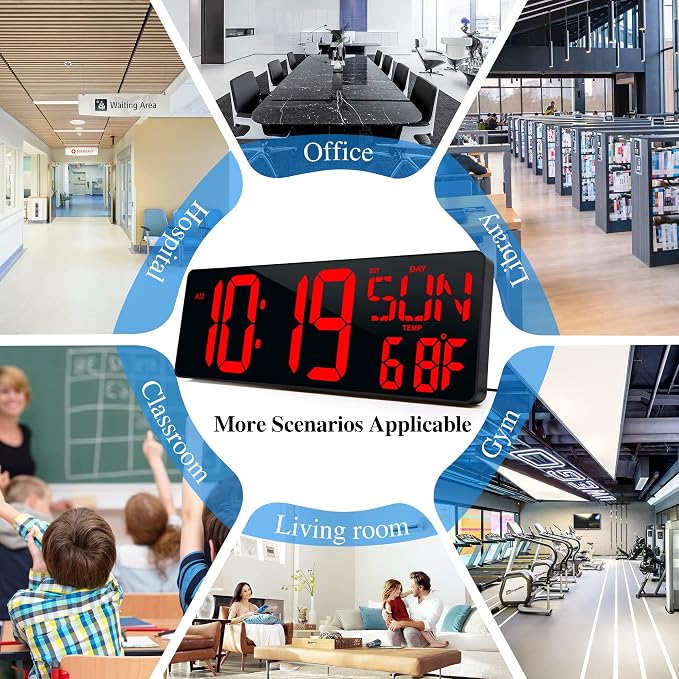 17.2" Large Digital Wall Clock with Bluetooth Auto Sync Time Big Timer | Led Digital Clock Large Display,11 RGB Color,Auto Dimming/DST, with Remote Control for Home Classroom Gift for Mom Dad