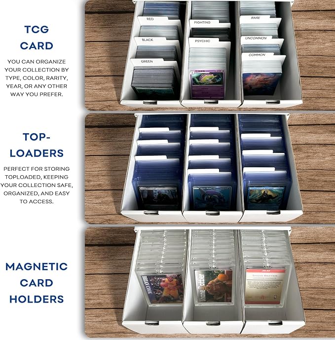 Fageverld Trading Card Storage Box, Top Loaders Storage Box with 40 Dividers, Cardboard Toploader Card Boxes for Sports Card, Baseball, MTG, TCG, Playing Cards, 6 Drawer