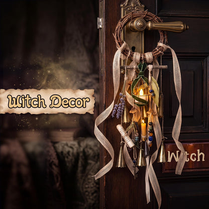 ElaraBerry 4 Sets Witch Bells DIY Kit Witchy Door Knob Hanging Decor Protection Witch Bells Craft for Door Window Garden
