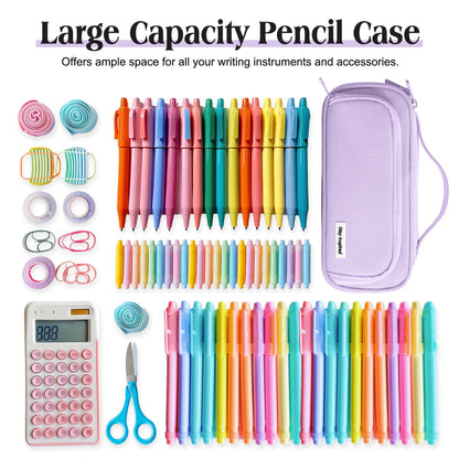 Ralnitote Large Pencil Case for Girls and Boys, Aesthetic Pencil Case Organizer with Handle, Cute Pencil Pouch for School & Office Supplies-Purple
