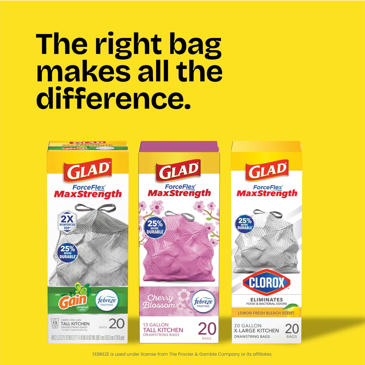 Glad Medium Trash Bags, 8 Gallon, Lemon Fresh Bleach Garbage Bags, Resists Bacterial Odors with Drawstring, 80 Count