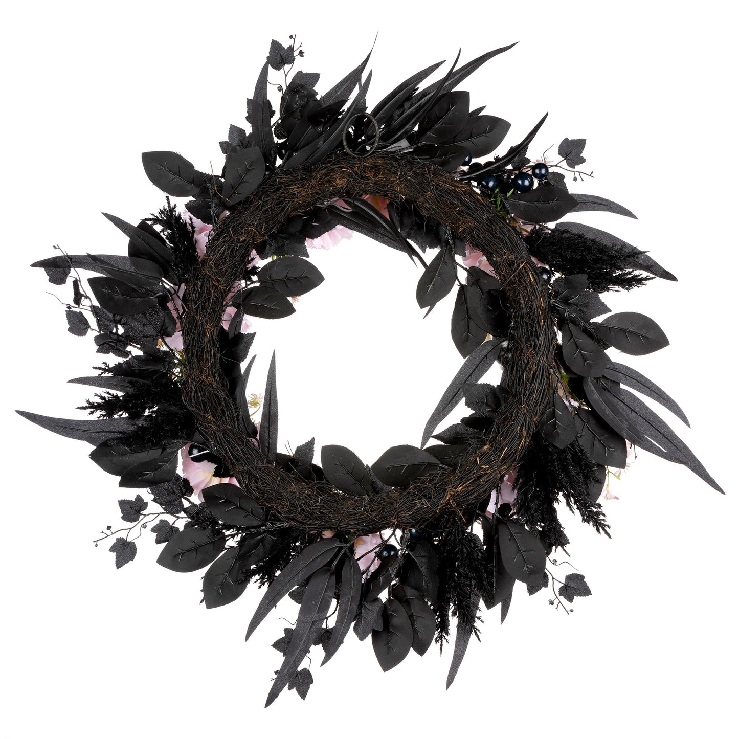 National Tree Company Artificial Pretty Morbid Pink Carnation Halloween Wreath, Black, Silver Pumpkins, 26inch