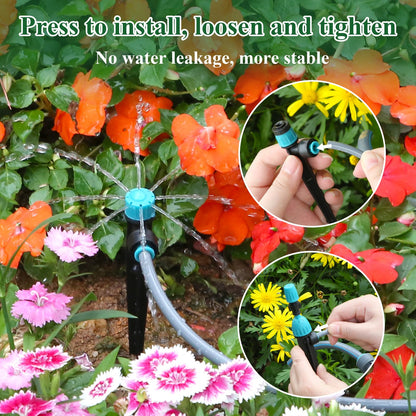 TRJZWA 150FT Drip Irrigation System Kit with 2 Zone Water Timer for Garden,High-Flow Mainline Automatic Watering System,16PCS Adjustable Nozzles,Fast-Plug Tube for Agricultural Yard,Lawn,Greenhouse
