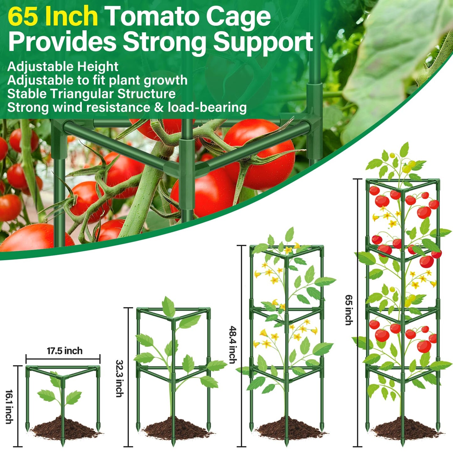 Legigo 2 Pack 65 Inch Tomato Cage for Garden, Heavy-Duty Tomato Trellis Plant Support Stakes, Adjustable Garden Trellis Plant Cage for Climbing Plants Peppers Outdoor Raised Garden Bed and Vegetables