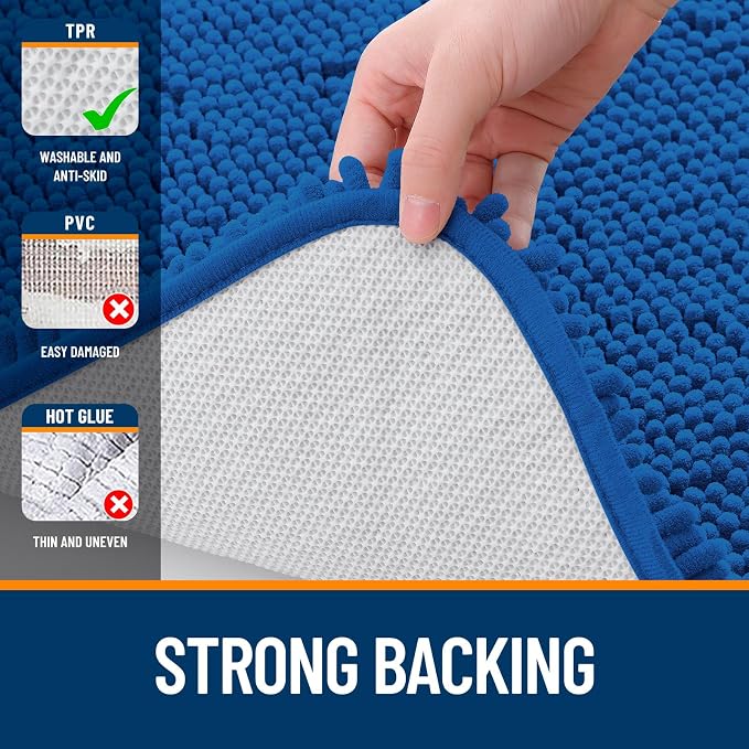 OLANLY Bathroom Rugs 30x18, Extra Soft Absorbent Chenille Bath Rugs, Rubber Backing Quick Dry, Machine Washable Bath Mats for Bathroom Floor, Tub and Shower, Home Decor Accessories, Deep Navy Blue