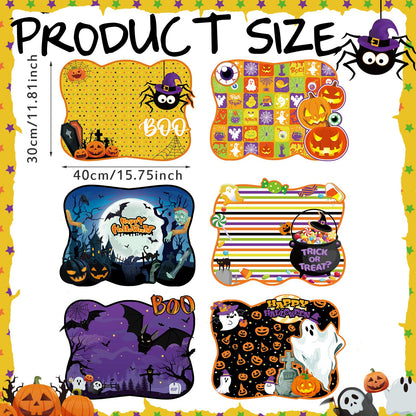 6 Pcs Halloween Placemats Plastic Pumpkin Spider Ghost Witch Happy Halloween Table Mats Boo Purple Blue Orange Spooky Waterproof Placemat for Kitchen Home Table Party Decoration, 11.81 x 15.75 Inch