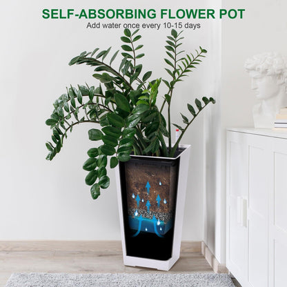 CABIHOME 22.5In Tall Planter, High Front Porch Plant Pots with Water Level Monitor, Detachable Inner Bucket & Drainage Holes, Indoor/Outdoor Decorative Flower Pot for Patio & Garden (Set of 2)