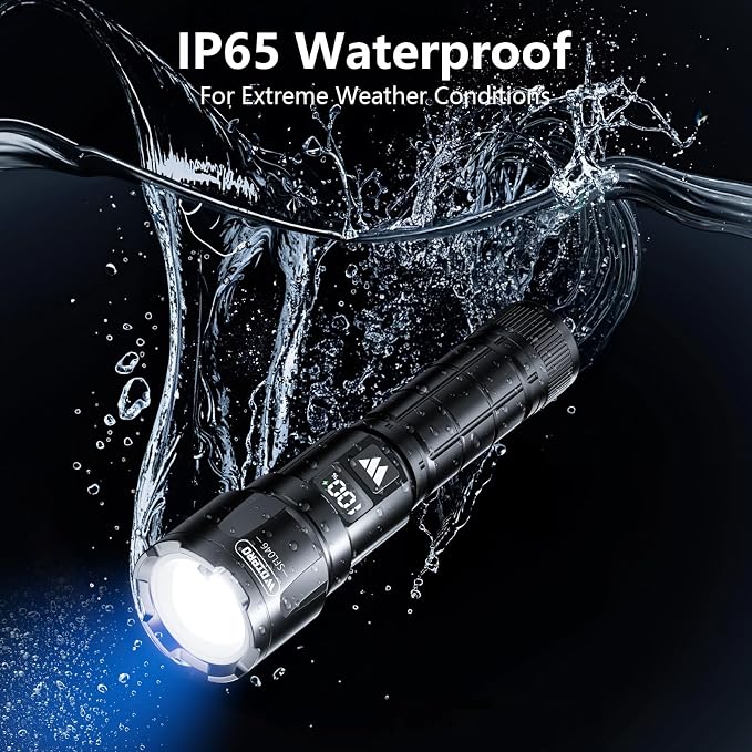 WdtPro Rechargeable Flashlights 2 Pack, Super Bright LED High Lumens Tactical Flash Light with LCD Battery Display, Zoomable 3 Modes, Powerful Handheld Flashlights for Home Emergencies Camping Outdoor