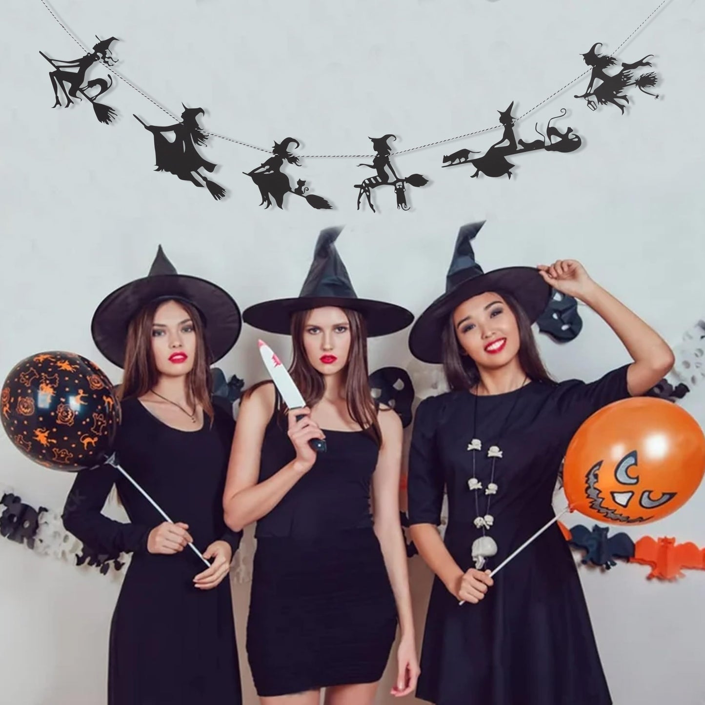 Halloween Witch Garland - Wood Witches Party Decoration, Autumn Home Witches Banner, Halloween Spooky Fireplace Decorations, Fall Bachelorette Party Vampire Decorations Supplies
